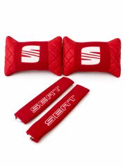 Seat Logolu Emniyet Kemeri ve Boyun Yastığı Kırmızı