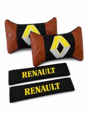 Renault Logolu Emniyet Kemeri ve Boyun Yastığı Kahverengi