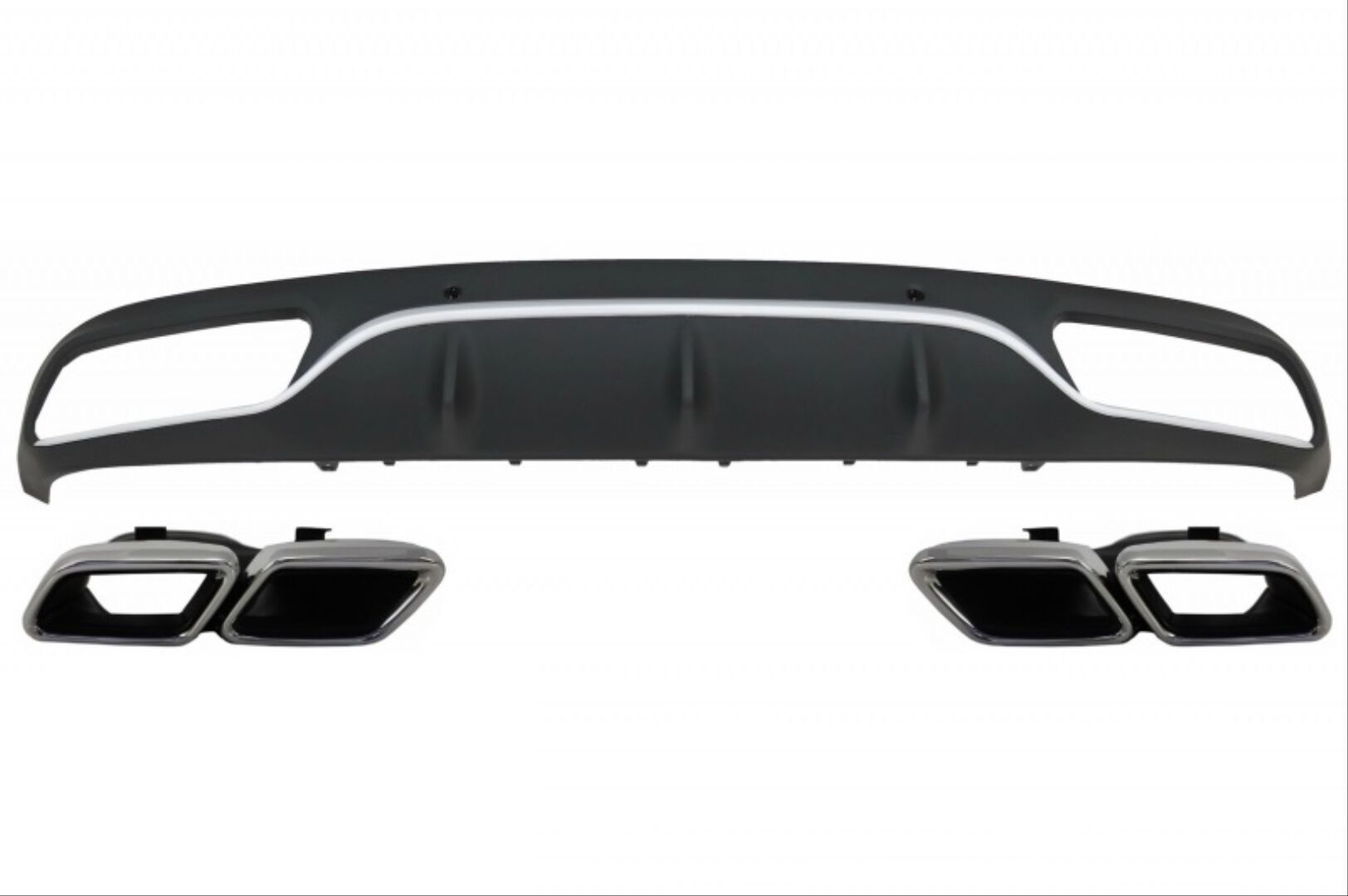 Mercedes Uyumlu W205 C Serisi (Amg Sedan) Uyumlu C63 Görünüm Difüzör (Mat Gri Çizgili ) Ve Egzoz Seti