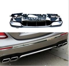 Mercedes W213 E Serisi İçin E63 Uyumlu Silver Difüzör & Egzoz Seti (Normal Sedan) 2017+ & Silver Egzoz İle