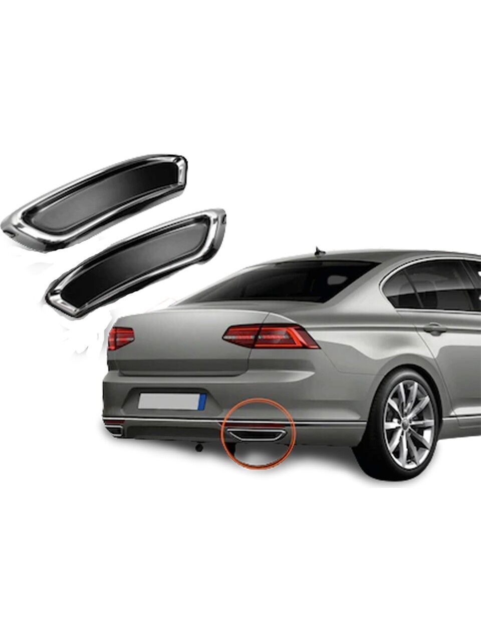 Volkswagen Passat B8 ( 2015-2018 ) Uyumlu Krom Egzoz Görünümlü Difüzör Paslanmaz Çelik