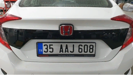 Honda Civic Fc5 2016-2020 Uyumlu  Bagaj Kapağı Plaka Üst Kaplaması Piano Black