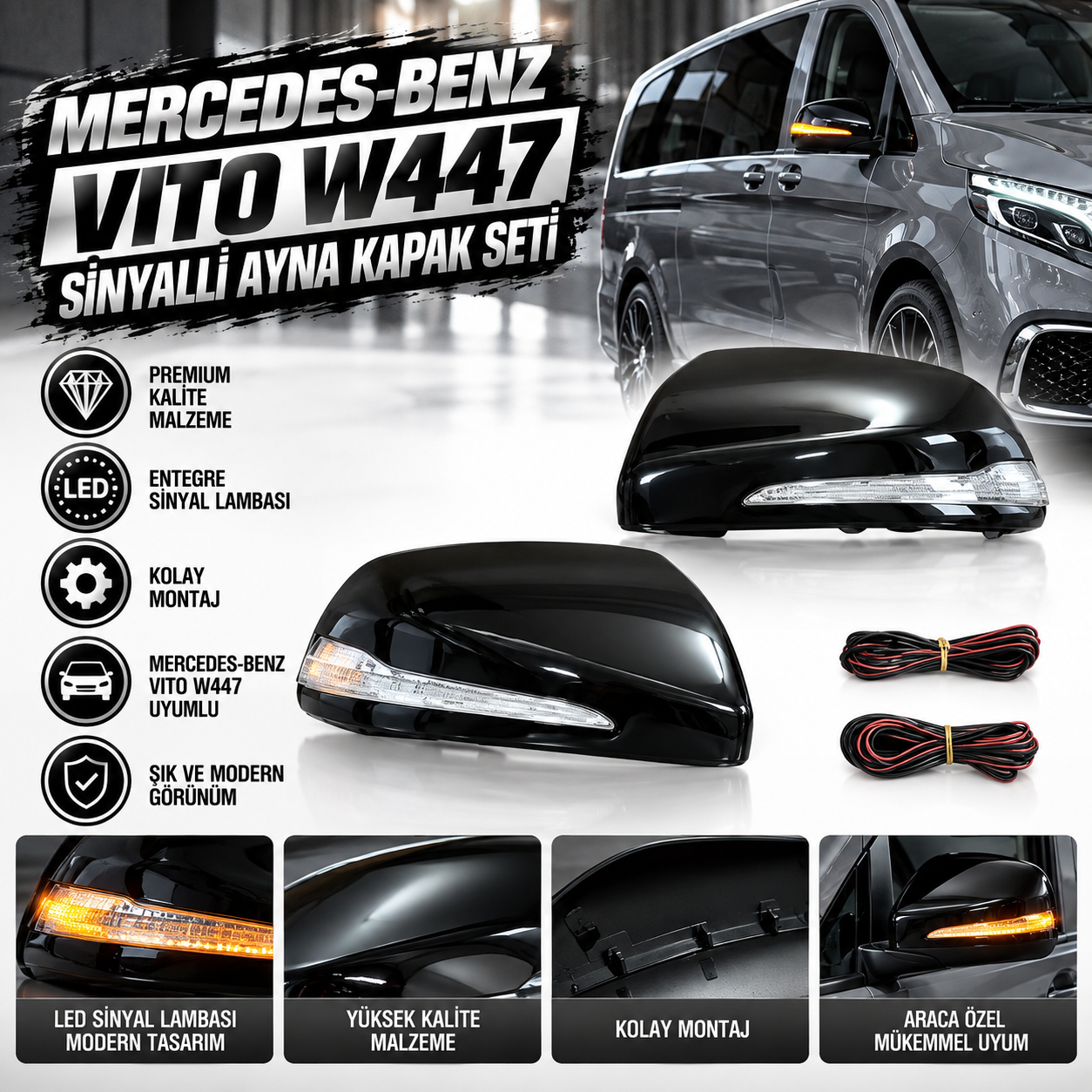 Mercedes-Benz Vito W447 Sinyalli Ayna Kapak Seti