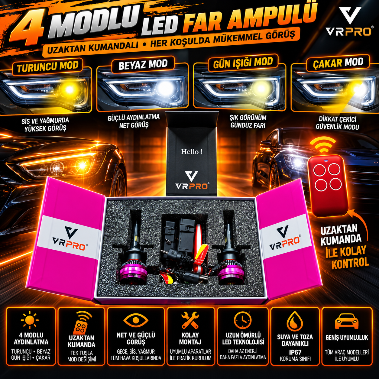 VRPro Evolution H1 LED Far Ampulü Kumandalı Modlu