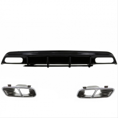 Mercedes W176 12-15 A45 Difüzör & Egzoz Seti (Parlak Siyah) - Silver Egzoz İle (AMG Paket İçin)